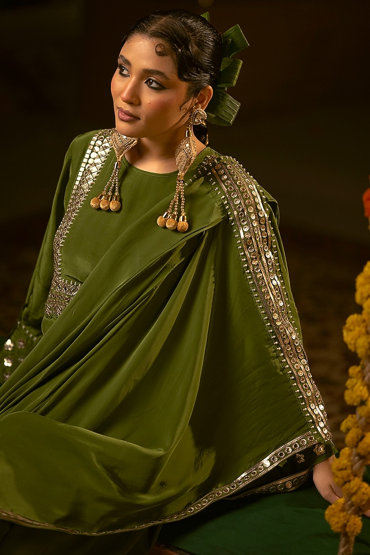 Mehendi Vegan Crepe Silk Dhoti Skirt Set by Prahnaaya at Pernia's Pop Up Shop