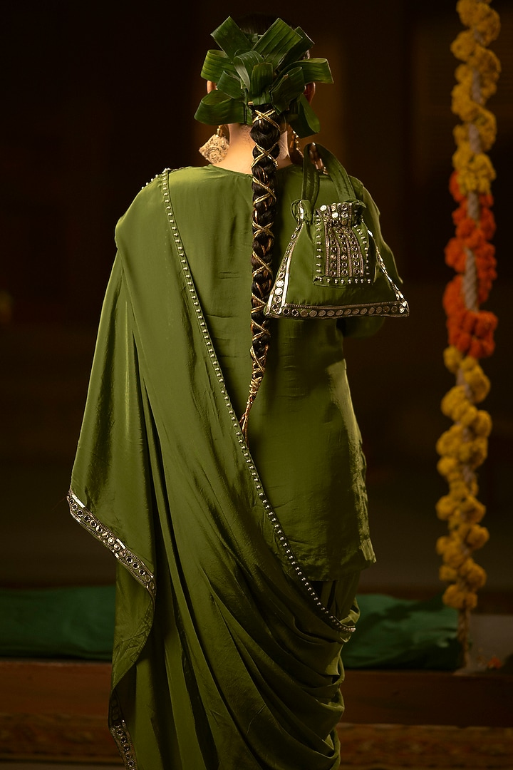 Mehendi Vegan Crepe Silk Dhoti Skirt Set by Prahnaaya at Pernia's Pop Up Shop