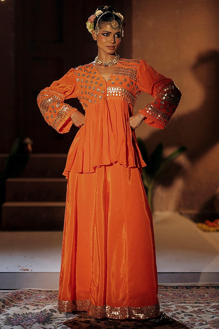 Orange Vegan Crepe Silk Co-Ord Set by Prahnaaya at Pernia's Pop Up Shop