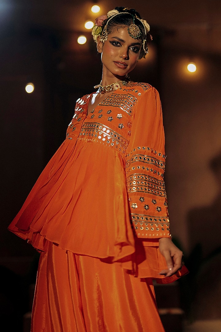 Orange Vegan Crepe Silk Co-Ord Set by Prahnaaya at Pernia's Pop Up Shop