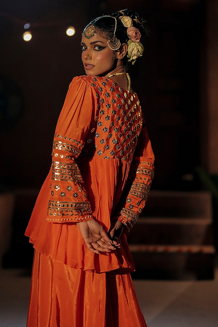 Orange Vegan Crepe Silk Co-Ord Set by Prahnaaya at Pernia's Pop Up Shop