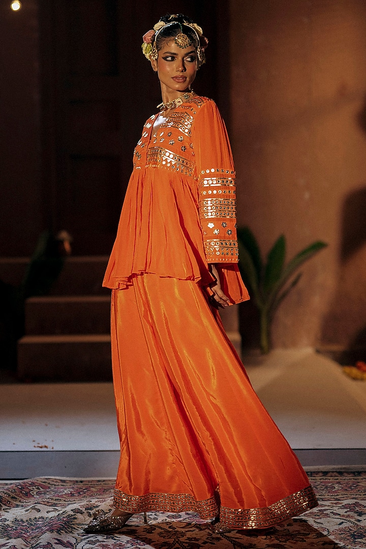 Orange Vegan Crepe Silk Co-Ord Set by Prahnaaya at Pernia's Pop Up Shop