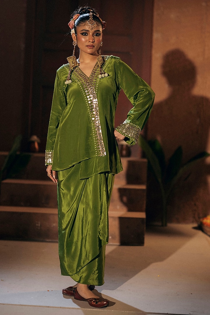 Mehendi Vegan Crepe Silk Skirt Set by Prahnaaya at Pernia's Pop Up Shop