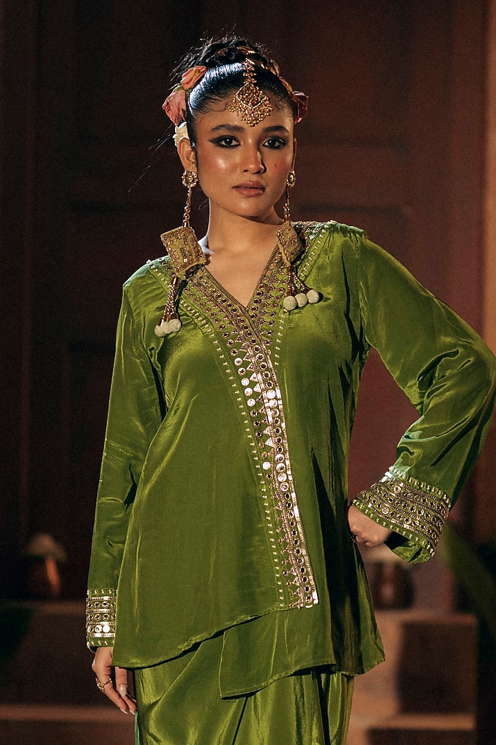 Mehendi Vegan Crepe Silk Skirt Set by Prahnaaya at Pernia's Pop Up Shop