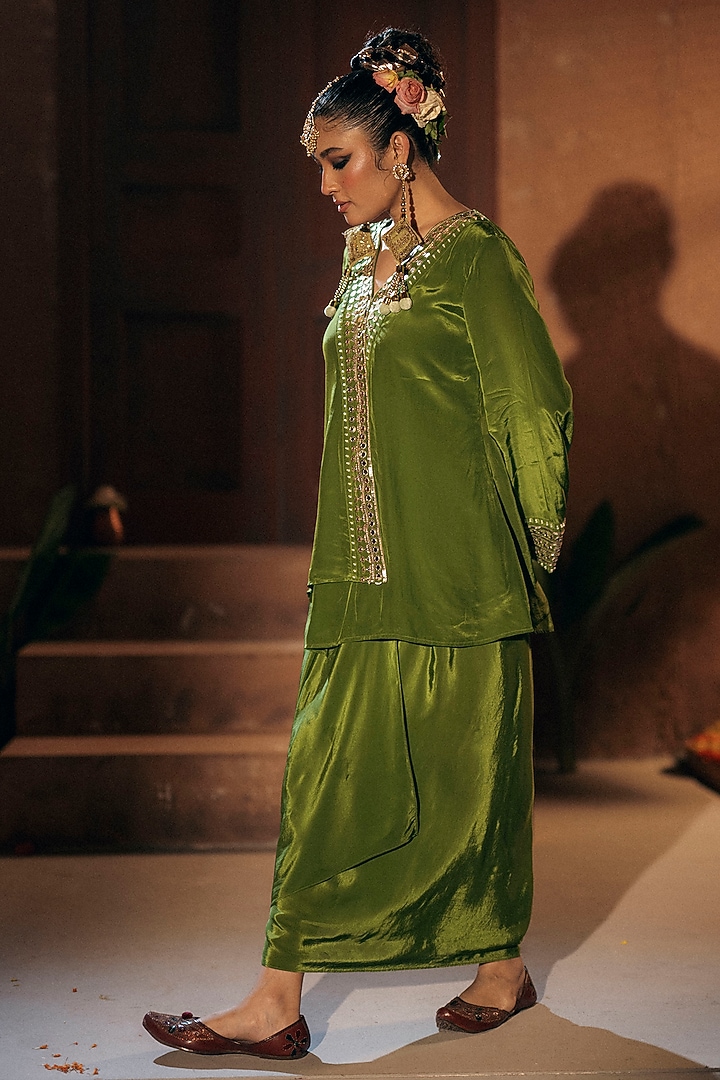 Mehendi Vegan Crepe Silk Skirt Set by Prahnaaya at Pernia's Pop Up Shop