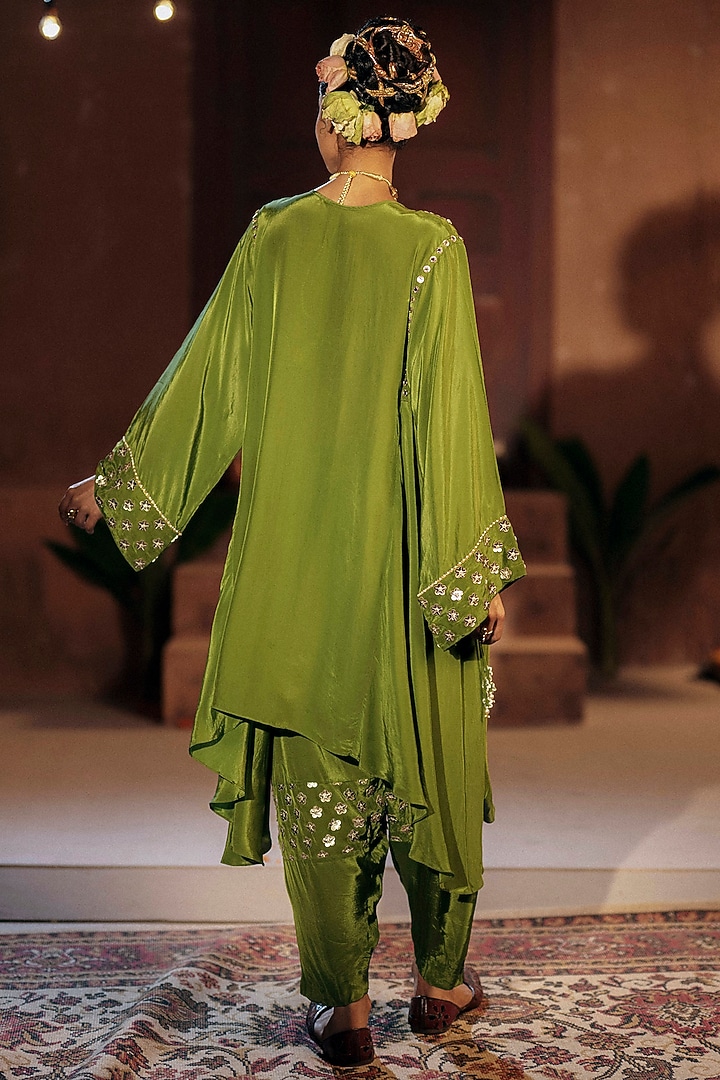 Mehendi Vegan Crepe Silk Embroidered Choga Kurta Set by Prahnaaya at Pernia's Pop Up Shop