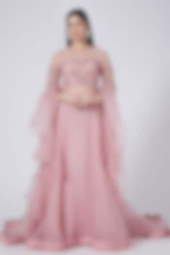 Nude Pink Layered Wedding Lehenga Set by Prakriti Chawla at Pernia's Pop Up Shop