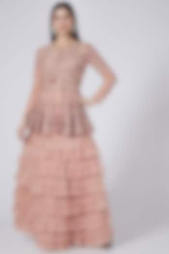 Nude Pink Ruffled Skirt Set by Prakriti Chawla
