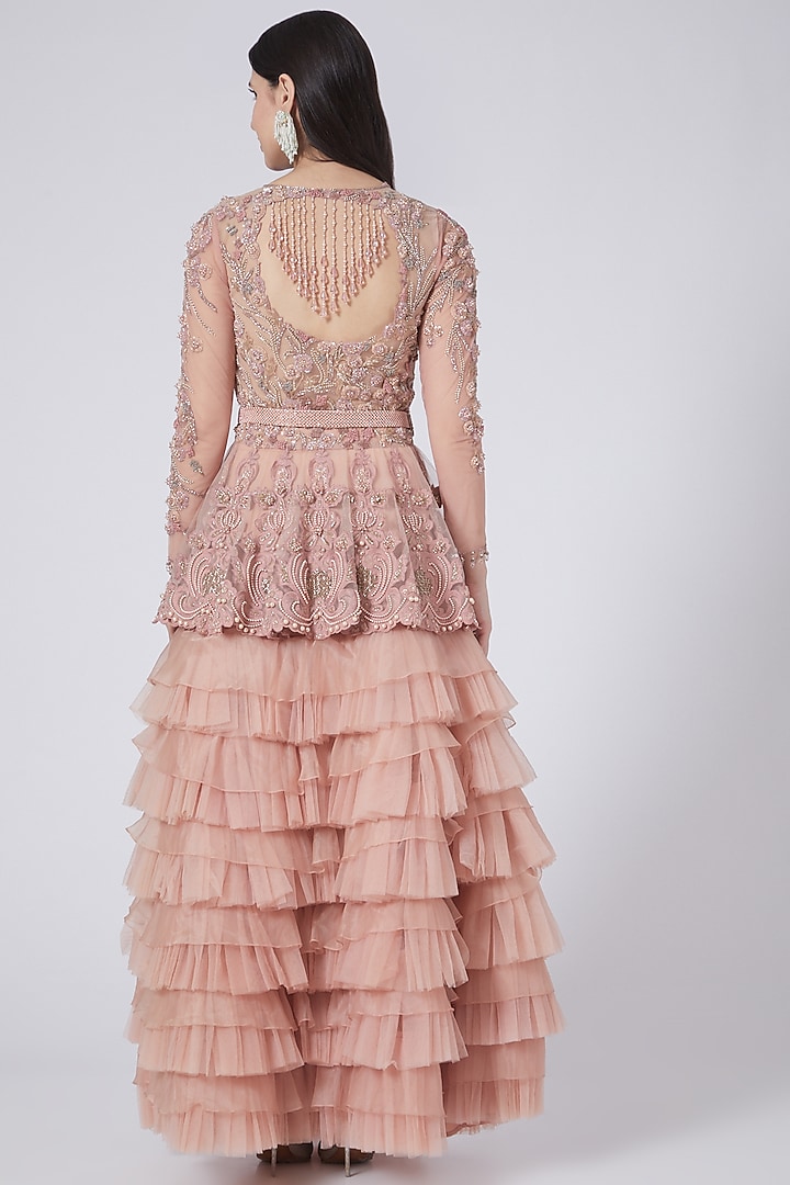 Nude Pink Ruffled Skirt Set by Prakriti Chawla at Pernia's Pop Up Shop