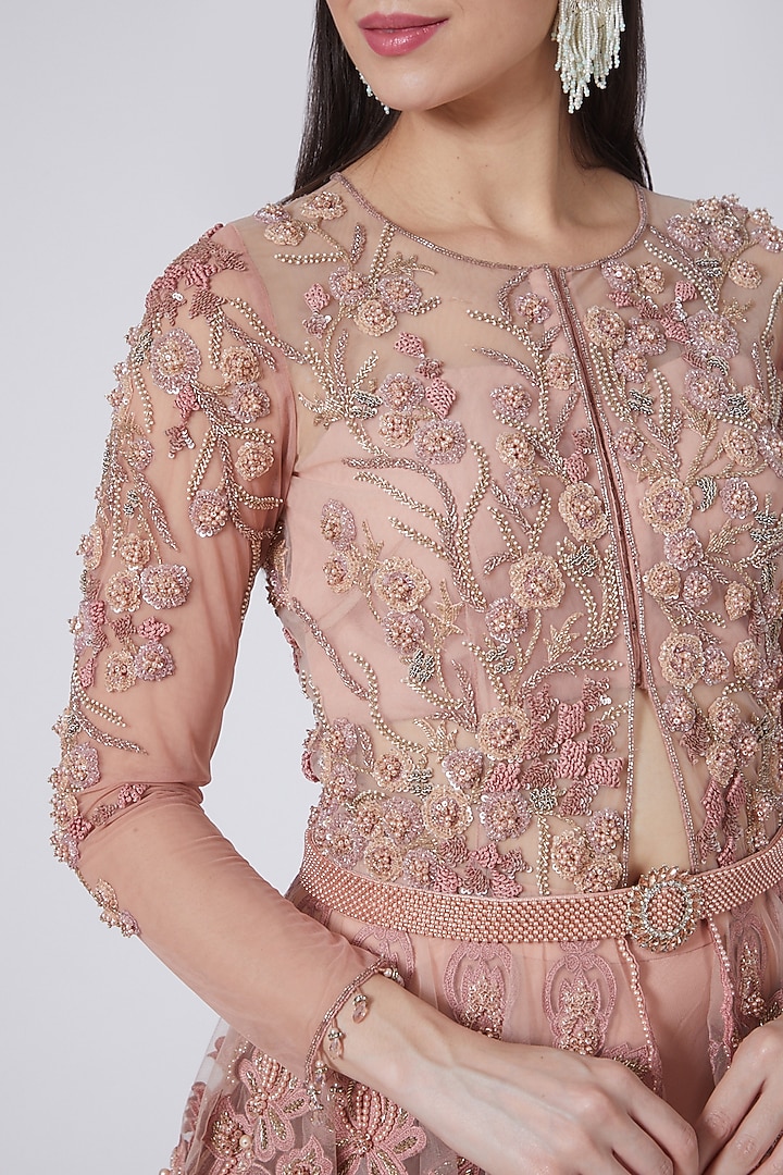 Nude Pink Ruffled Skirt Set by Prakriti Chawla at Pernia's Pop Up Shop