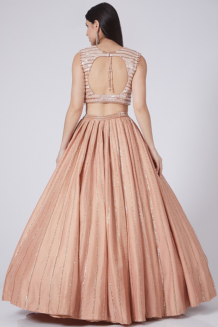 Peach Sequins Wedding Lehenga Set by Prakriti Chawla at Pernia's Pop Up Shop