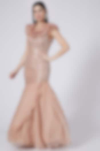 Nude Pink Sequins Embroidered Gown by Prakriti Chawla