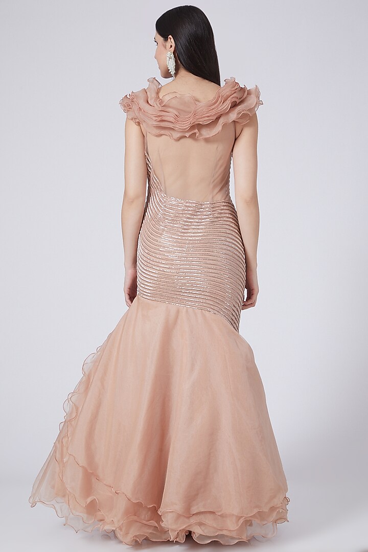 Nude Pink Sequins Embroidered Engagement Gown by Prakriti Chawla at Pernia's Pop Up Shop
