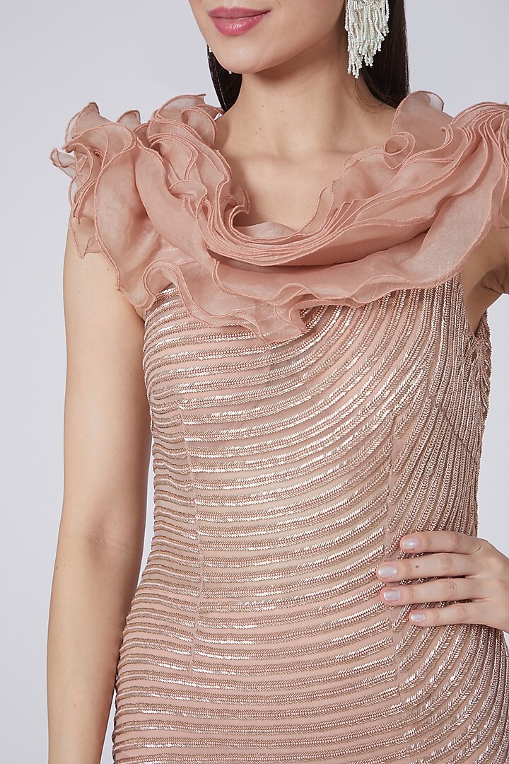 Nude Pink Sequins Embroidered Engagement Gown by Prakriti Chawla at Pernia's Pop Up Shop