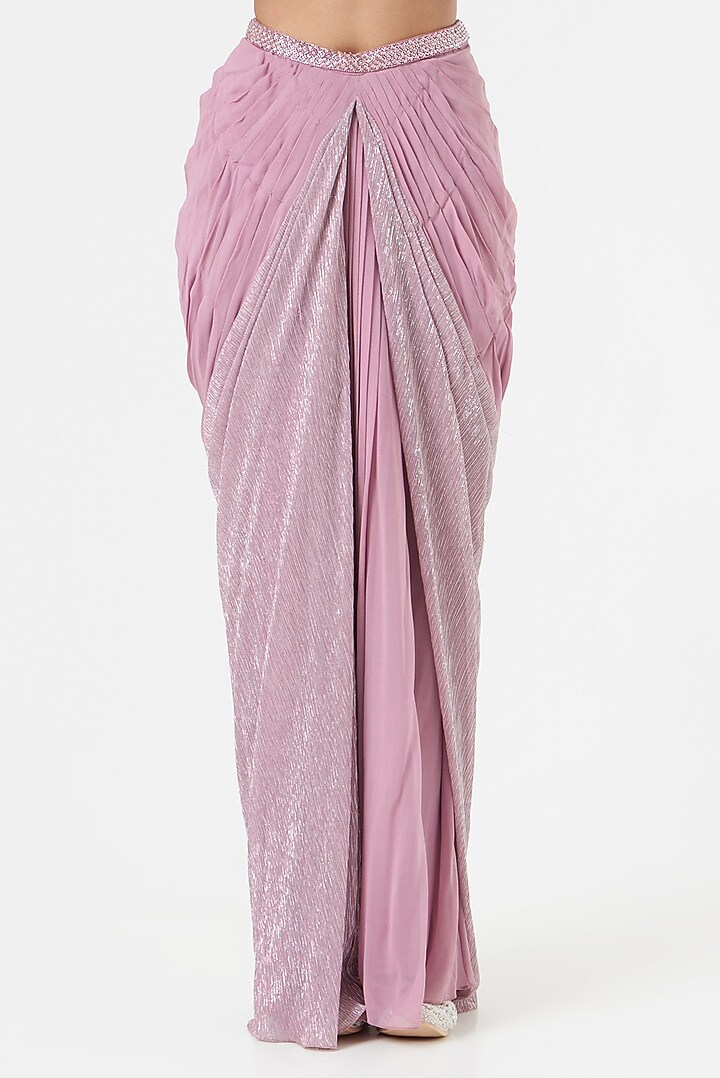 Mauve Net & Georgette Lurex Pre-Draped Wedding Saree Set by prakriti chawla at Pernia's Pop Up Shop