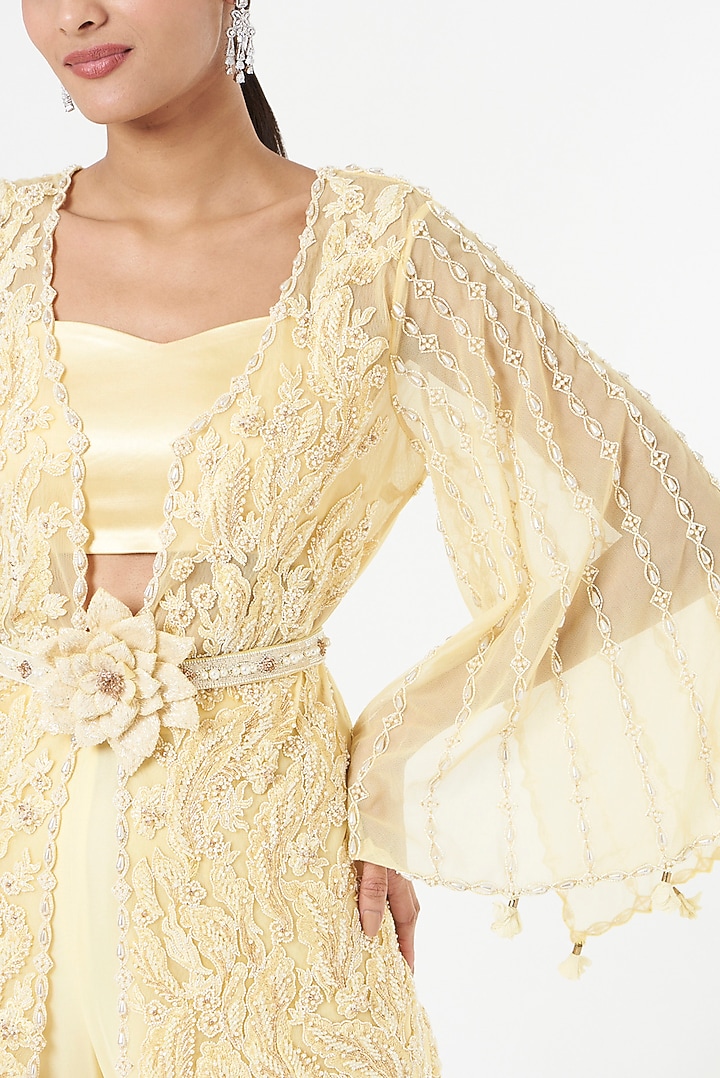 Gold Lemon Hand Embroidered Jacket Set by prakriti chawla at Pernia's Pop Up Shop
