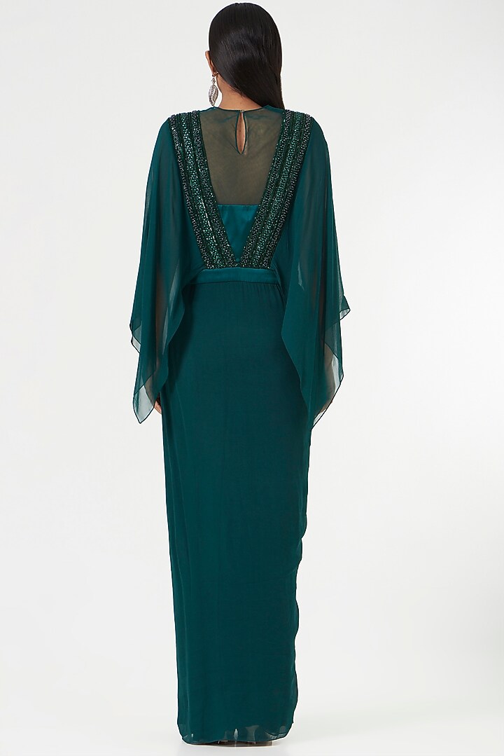 Teal Green Embroidered Drape by Prakriti Chawla at Pernia's Pop Up Shop
