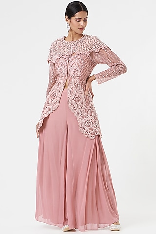Blush Pink Net & Georgette Sharara Set by prakriti chawla