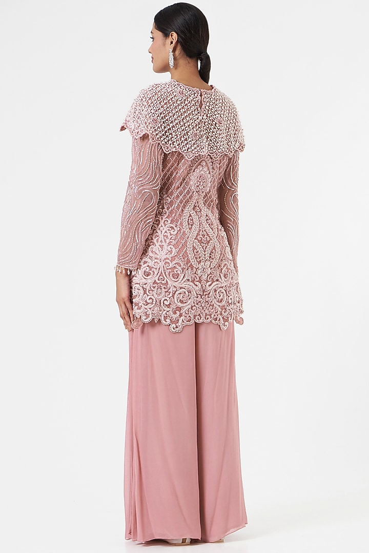 Blush Pink Net & Georgette Wedding Sharara Set by prakriti chawla at Pernia's Pop Up Shop