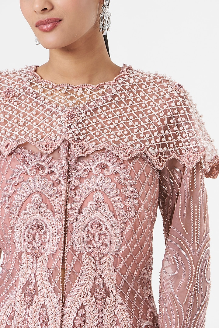 Blush Pink Net & Georgette Wedding Sharara Set by prakriti chawla at Pernia's Pop Up Shop