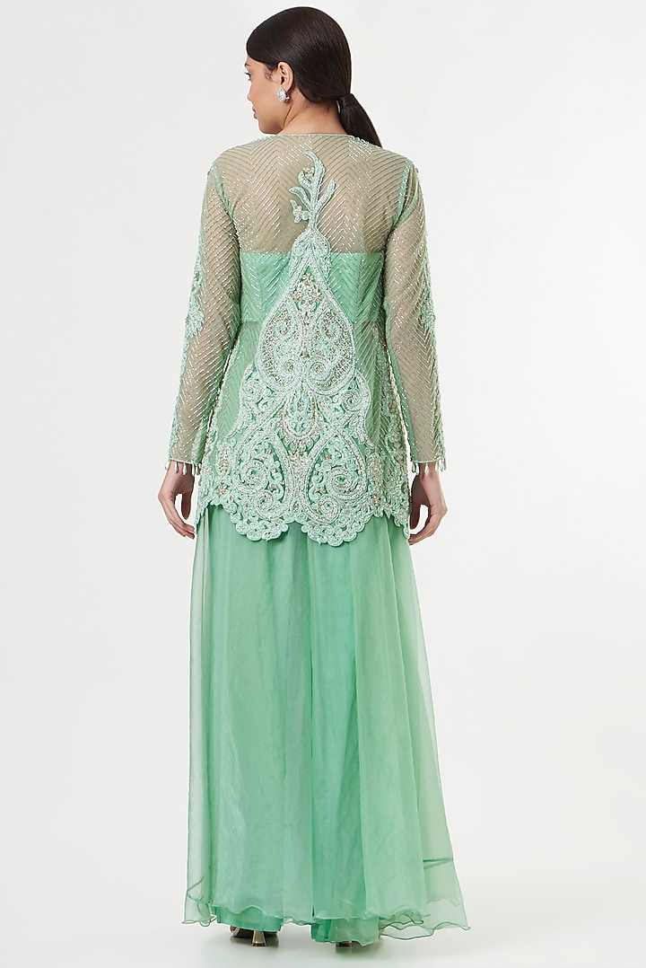 Sea Green Organza Wedding Sharara Set by prakriti chawla at Pernia's Pop Up Shop