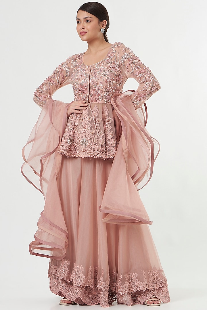 Nude Pink Hand Embroidered Sharara Set by prakriti chawla