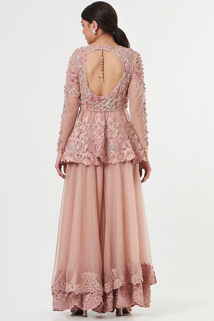 Nude Pink Hand Embroidered Wedding Sharara Set by prakriti chawla at Pernia's Pop Up Shop