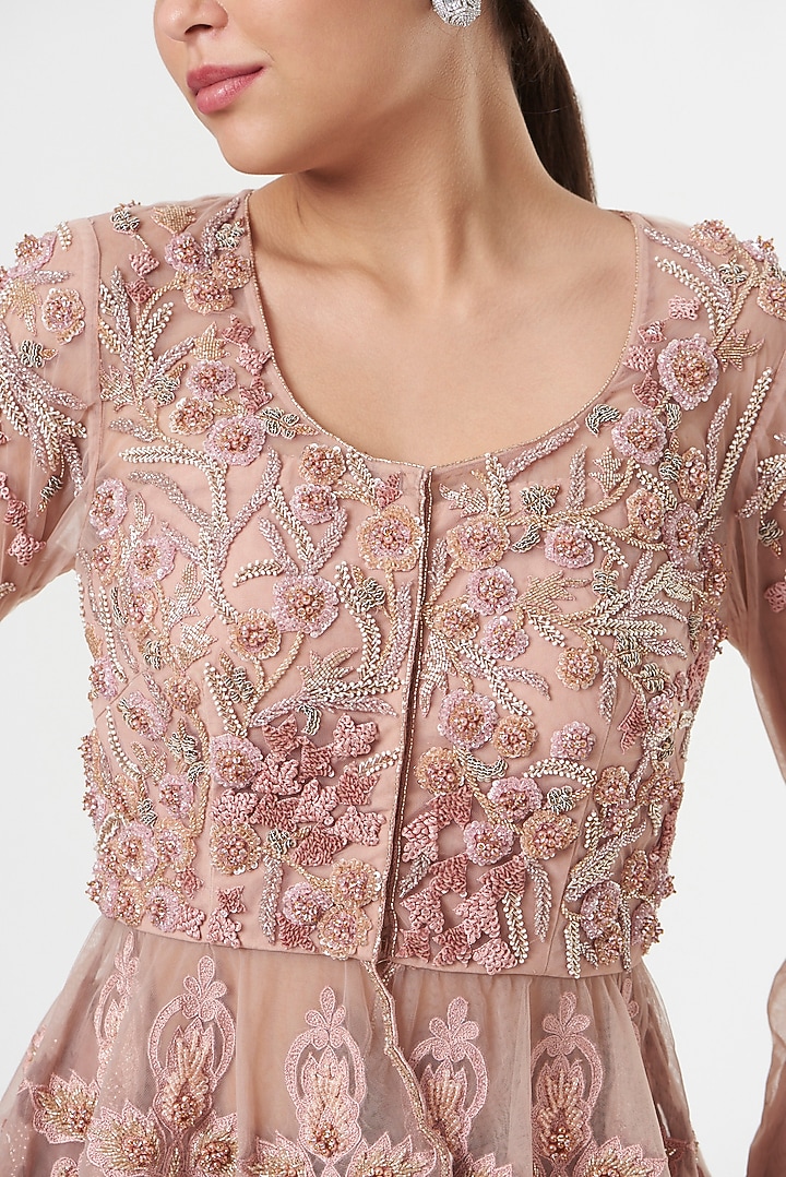Nude Pink Hand Embroidered Wedding Sharara Set by prakriti chawla at Pernia's Pop Up Shop
