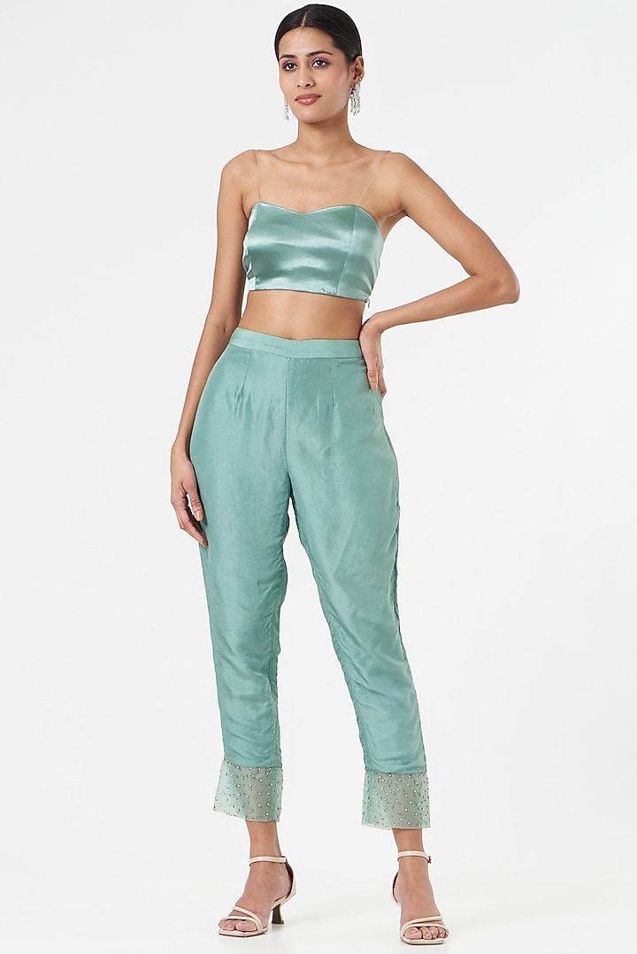 Mint Green Hand Embroidered Jacket Set by prakriti chawla at Pernia's Pop Up Shop