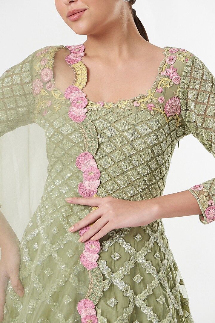 Emerald Green Hand Embroidered Bridal Anarkali Set by prakriti chawla at Pernia's Pop Up Shop