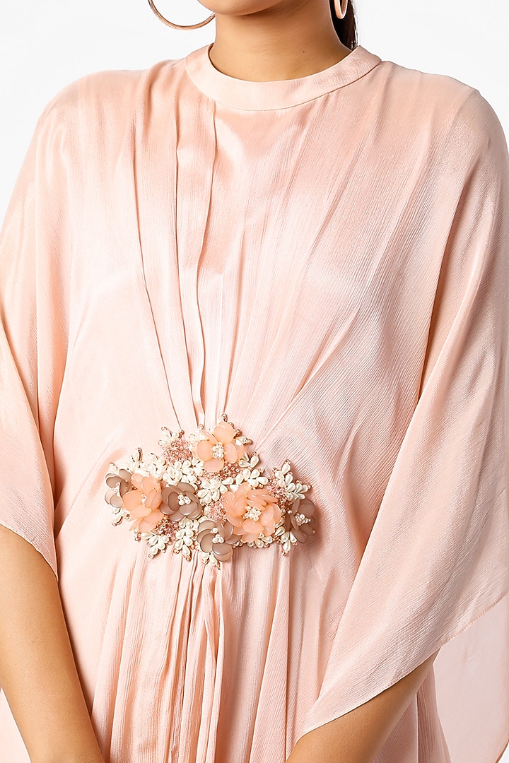 Peach Hand Embroidered Draped Vacation Dress by prakriti chawla at Pernia's Pop Up Shop