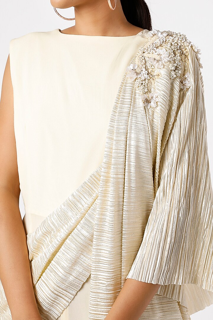 Cream Embroidered Draped Jumpsuit by prakriti chawla at Pernia's Pop Up Shop