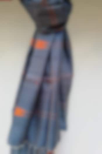 Grey & Orange Striped Handwoven Dupatta by Pramod Sur