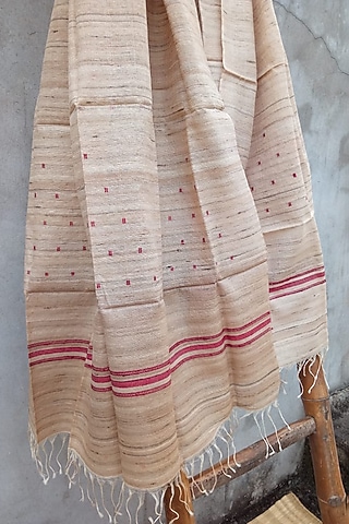 Beige Dupatta WIth Weft Motifs by Pramod Sur