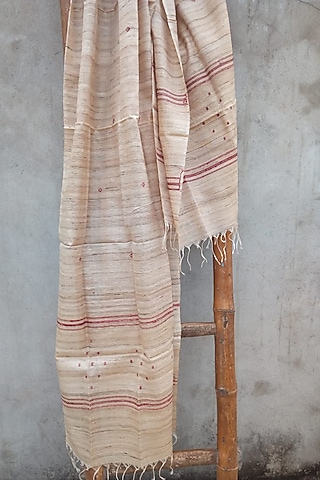 Beige Handwoven Dupatta With Extra Motifs by Pramod Sur