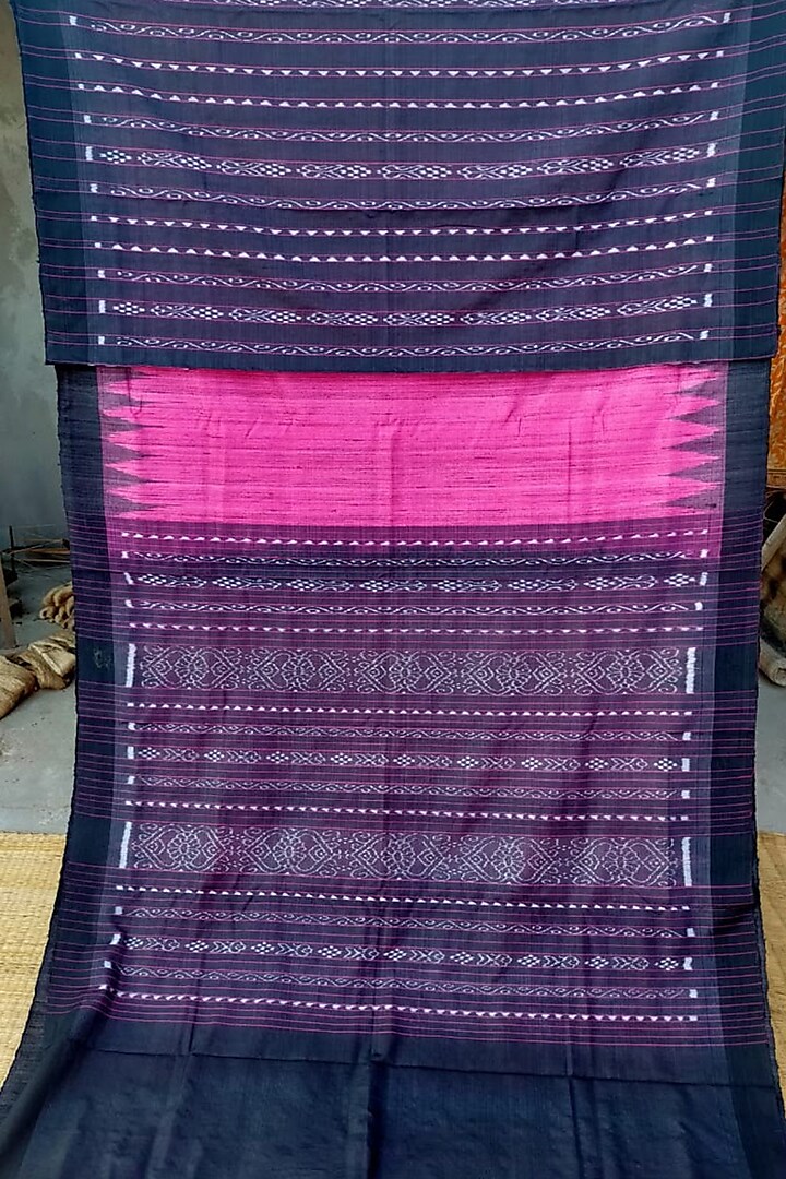 Pink & Black Handwoven Tie-Dye Saree by Pramod Sur