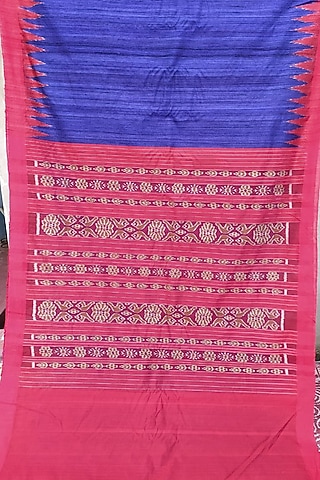 Blue & Red Handwoven Tie-Dyed Saree by Pramod Sur
