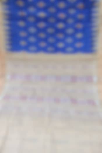 Blue & Beige Handwoven Tie-Dyed Saree by Pramod Sur