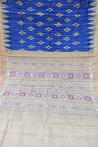Blue & Beige Handwoven Tie-Dyed Saree by Pramod Sur