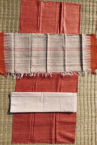 Orange & White Handwoven Unstitched Kurta Set by Pramod Sur