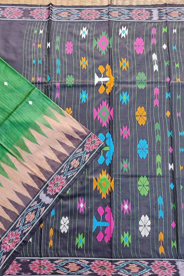 Multi Colored Tie-Dye Saree With Weft Motifs by Pramod Sur