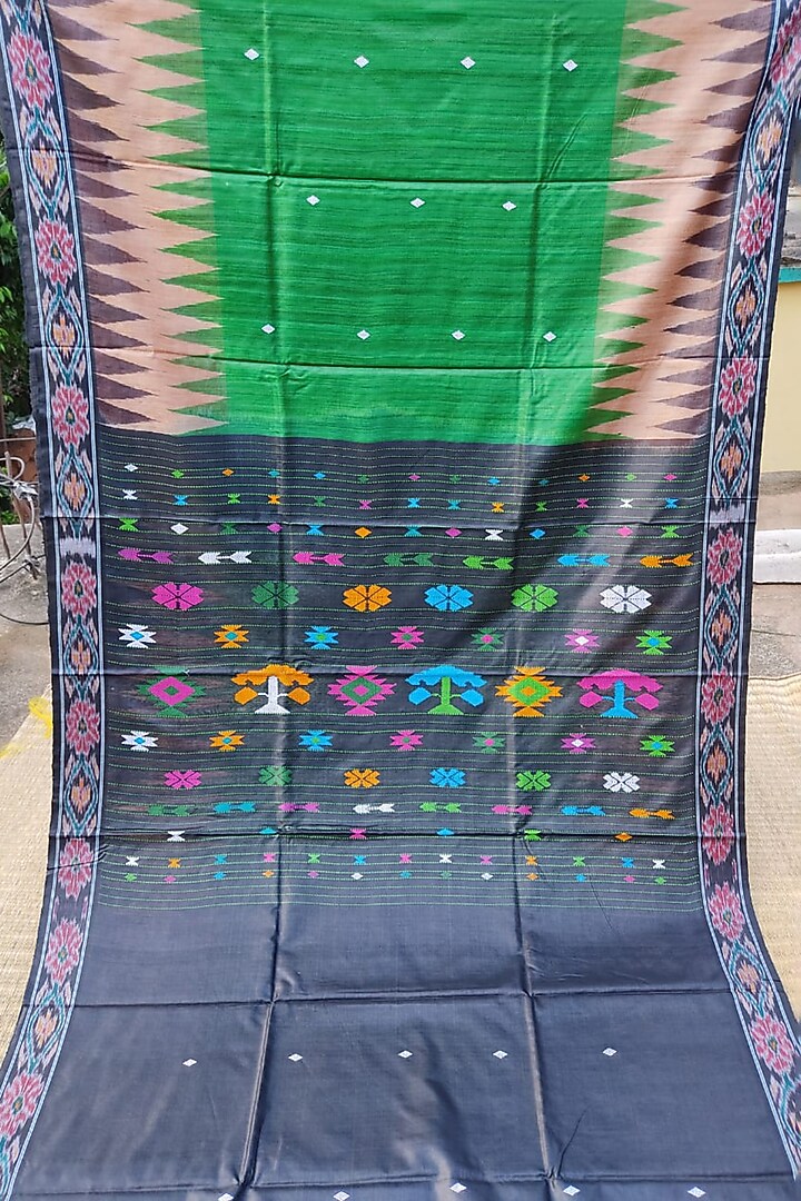 Multi Colored Tie-Dye Saree With Weft Motifs by Pramod Sur at Pernia's Pop Up Shop