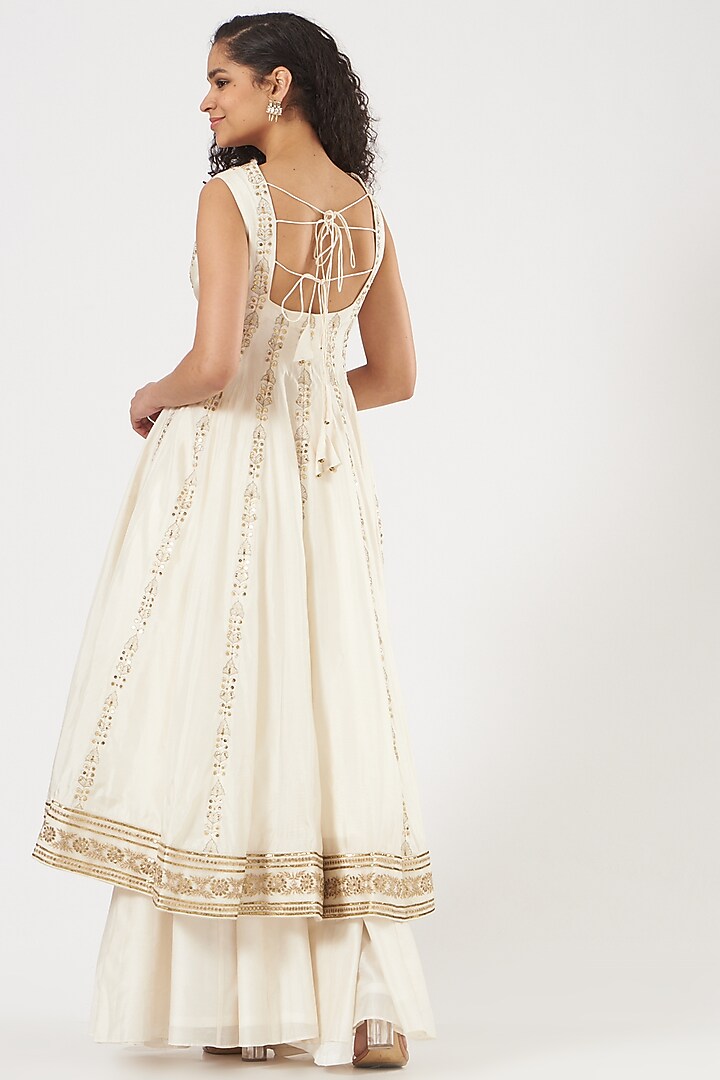 Beige Short Wedding Anarkali Set by PRATIBHA SULTANIA at Pernia's Pop Up Shop