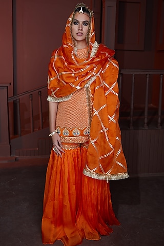 Orange Organza Sharara Set by PRATIBHA SULTANIA