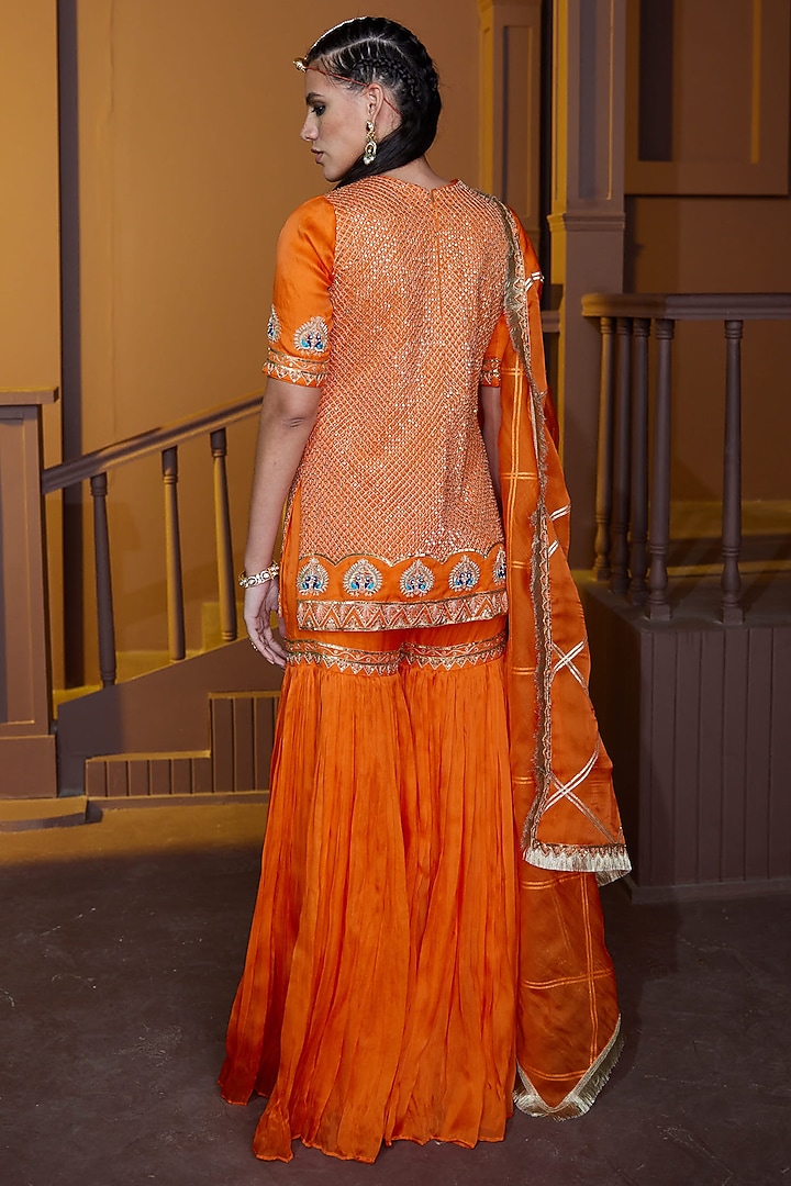 Orange Organza Wedding Sharara Set by PRATIBHA SULTANIA at Pernia's Pop Up Shop