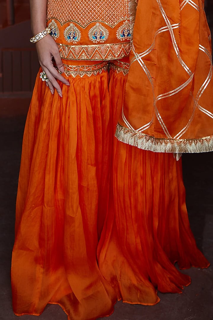 Orange Organza Wedding Sharara Set by PRATIBHA SULTANIA at Pernia's Pop Up Shop