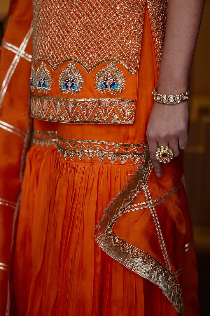 Orange Organza Wedding Sharara Set by PRATIBHA SULTANIA at Pernia's Pop Up Shop
