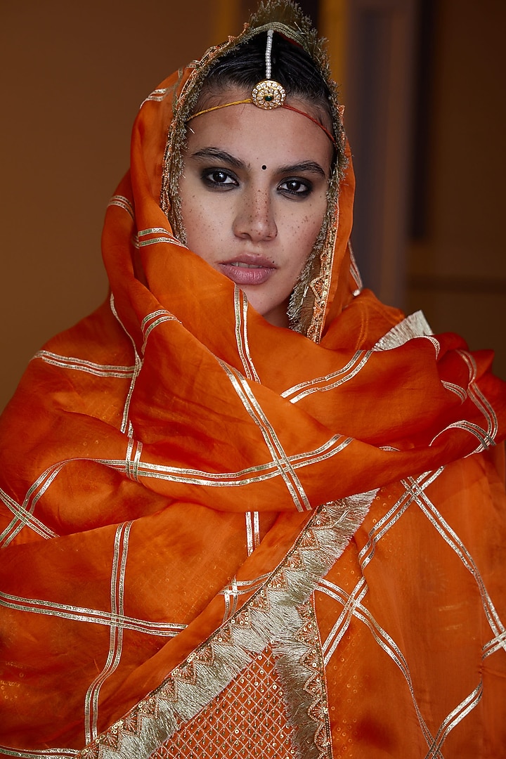 Orange Organza Wedding Sharara Set by PRATIBHA SULTANIA at Pernia's Pop Up Shop