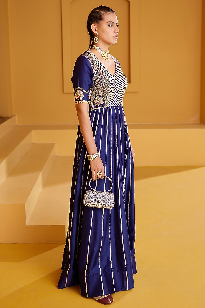 Purple Chanderi Embellished Wedding Anarkali Set by PRATIBHA SULTANIA at Pernia's Pop Up Shop