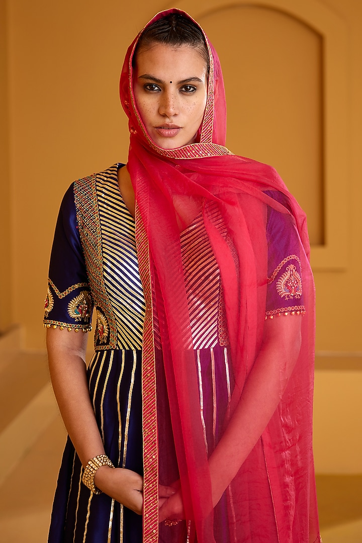 Purple Chanderi Embellished Wedding Anarkali Set by PRATIBHA SULTANIA at Pernia's Pop Up Shop